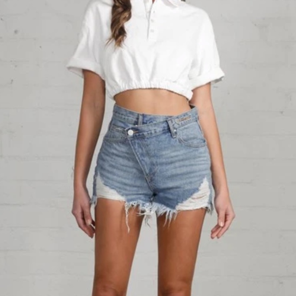 Crossover denim shorts